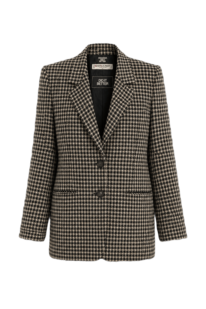 1970s Black and White Wool Blazer - Front View