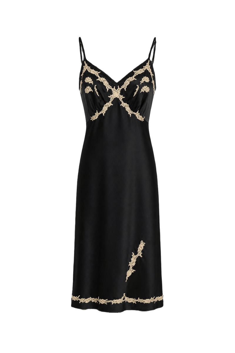 1950s Black Silk Slip Dress - Front View