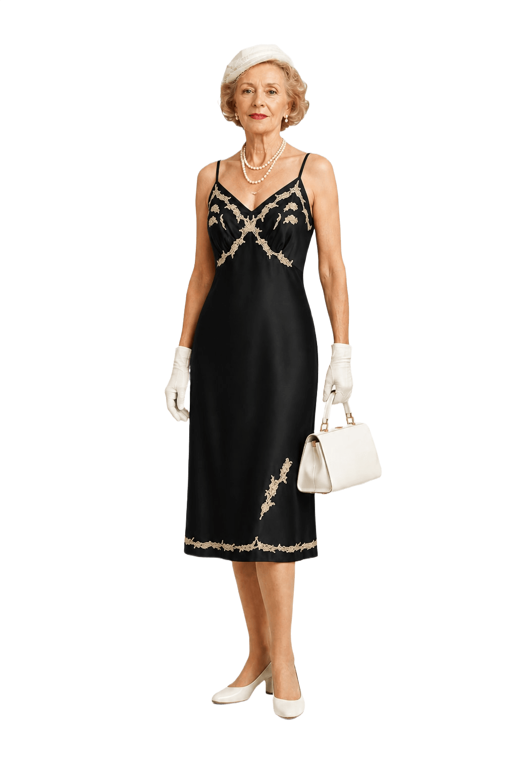 1950s Black Silk Slip Dress - Model