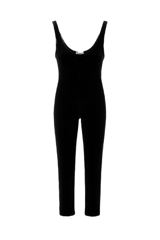 1990s Black Velvet Jumpsuit - Front View