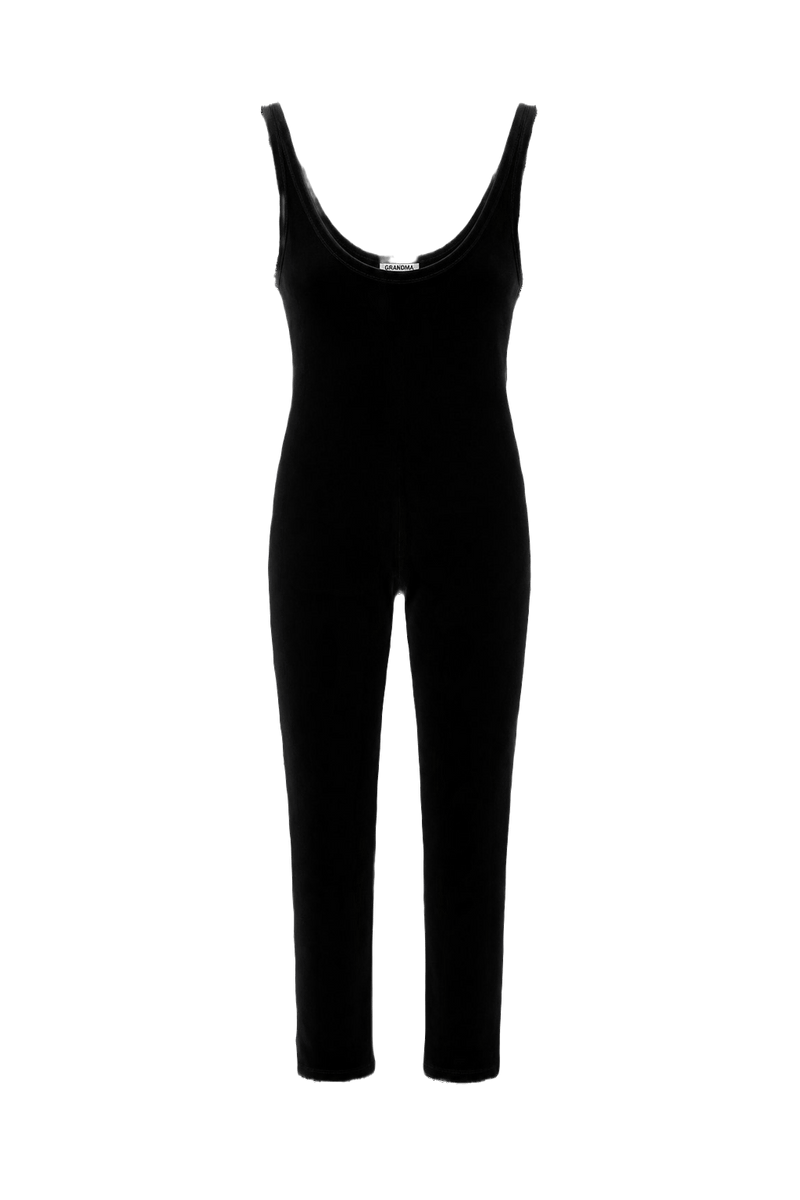 1990s Black Velvet Jumpsuit - Front View