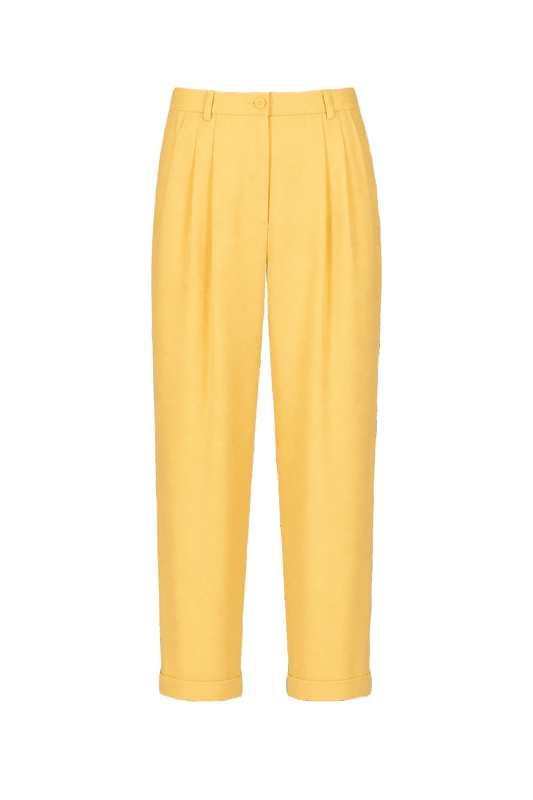 1990s Yellow Cotton Blend Trousers - Front View