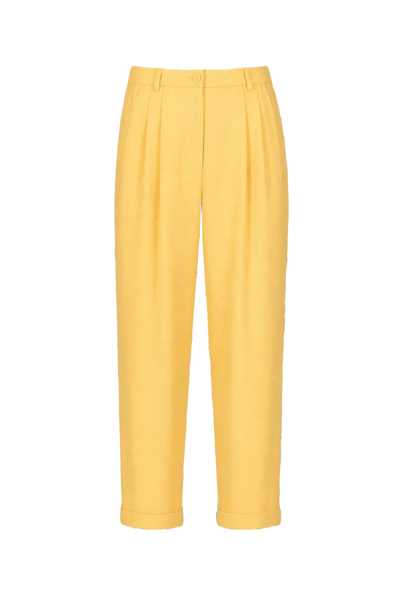 1990s Yellow Cotton Blend Trousers - Front View