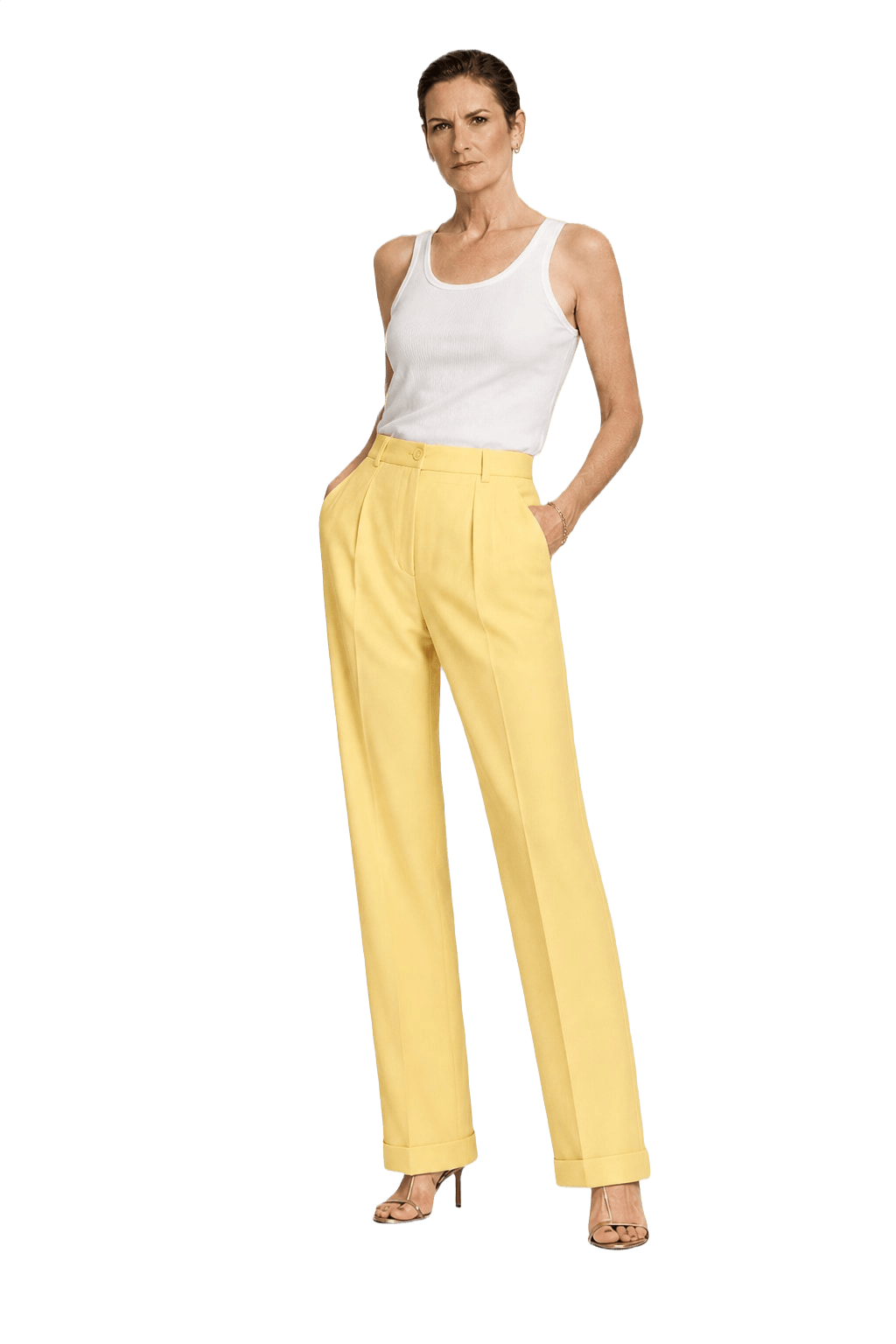 1990s Yellow Cotton Blend Trousers - Model
