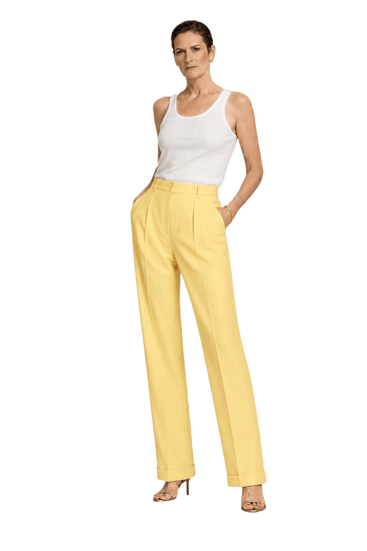 1990s Yellow Cotton Blend Trousers - Model