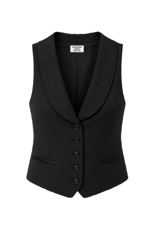 1990s Black Wool Blend Vest - Front View