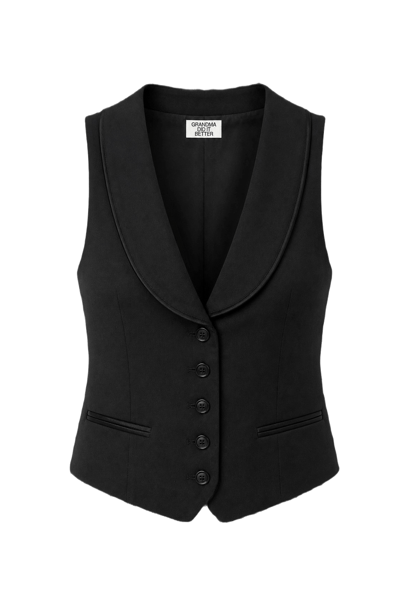 1990s Black Wool Blend Vest - Front View