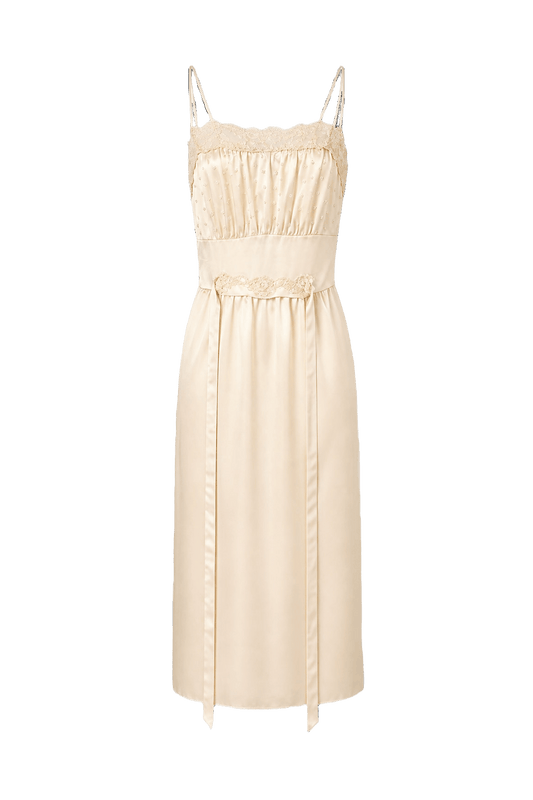 1990s Cream Nylon Slip Dress - Front View