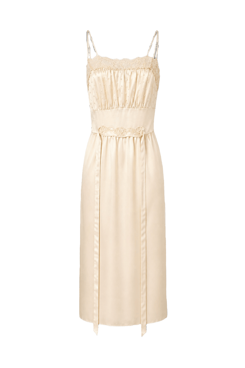 1990s Cream Nylon Slip Dress - Front View