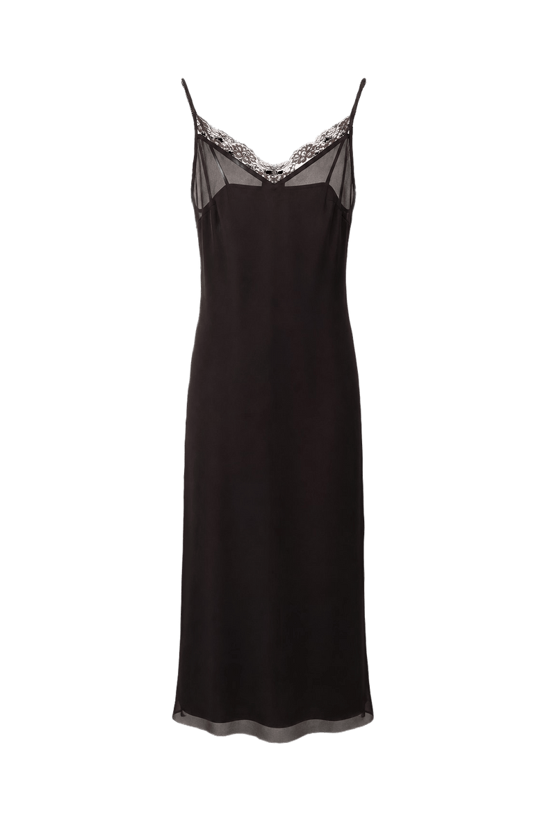 1990s Black Nylon Slip Dress - Front View