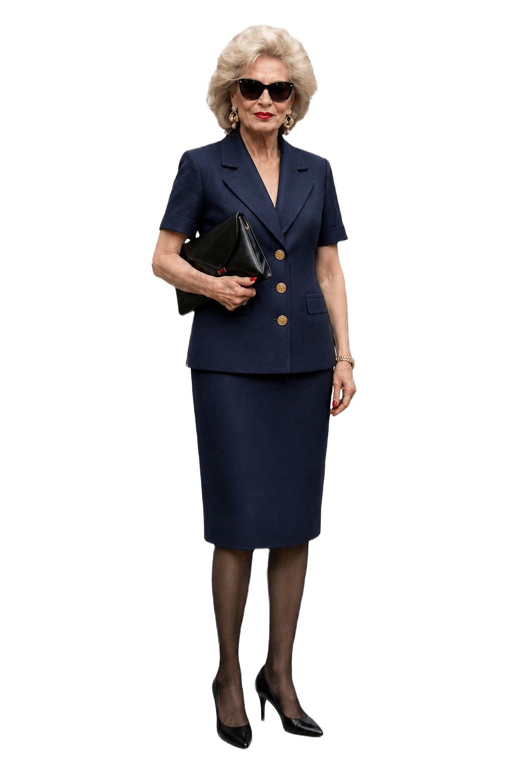 1980s Navy Blue Wool Blend Blazer and Skirt Set - Model