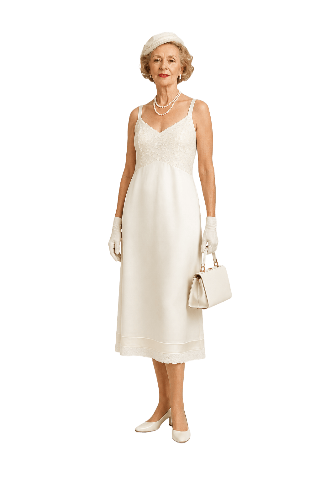 1950s Cream Nylon Slip Dress - Model