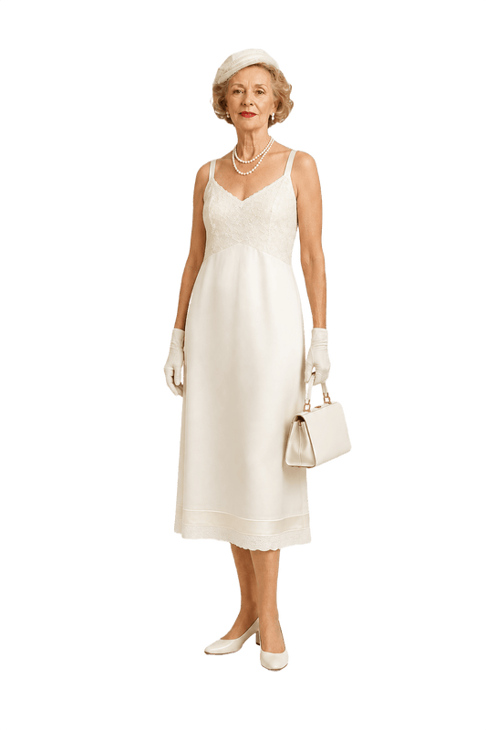 1950s Cream Nylon Slip Dress - Model
