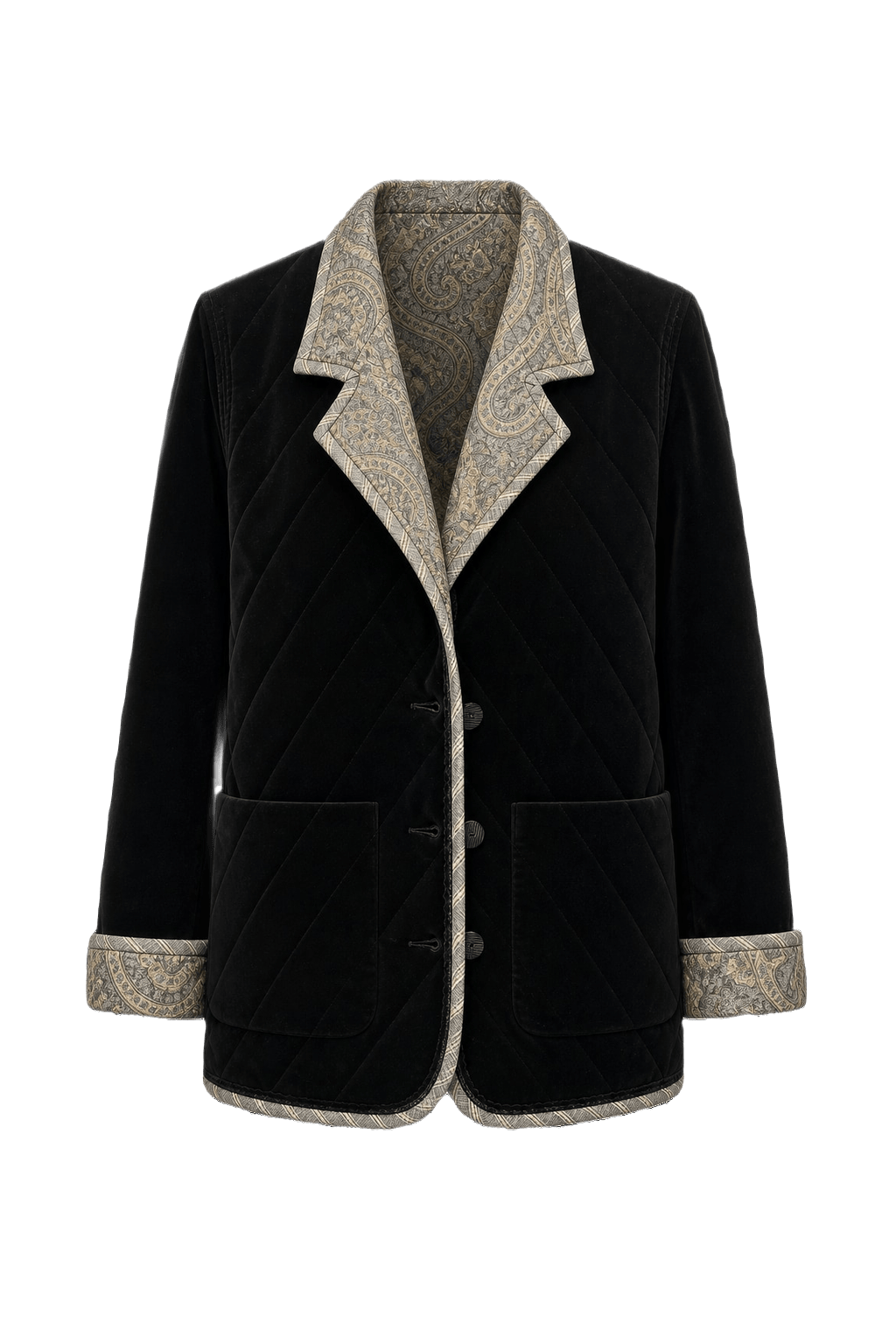 1990s Black Velvet Jacket - Front View
