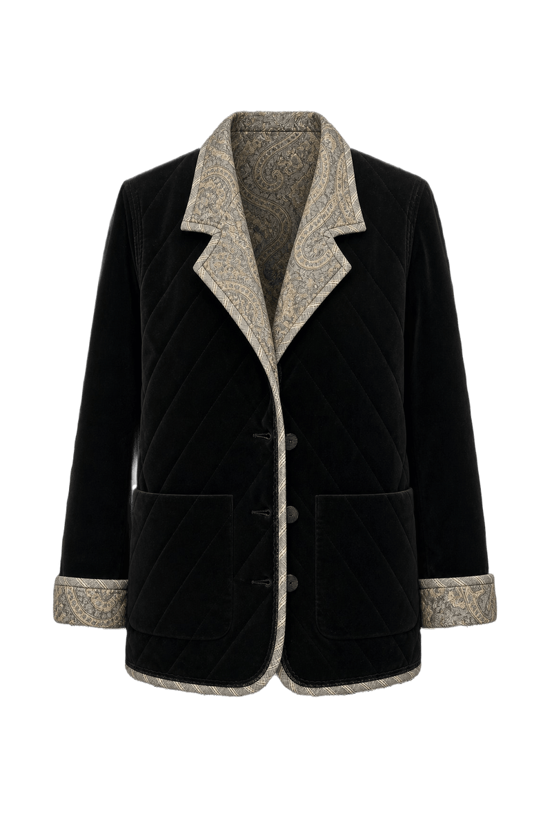1990s Black Velvet Jacket - Front View