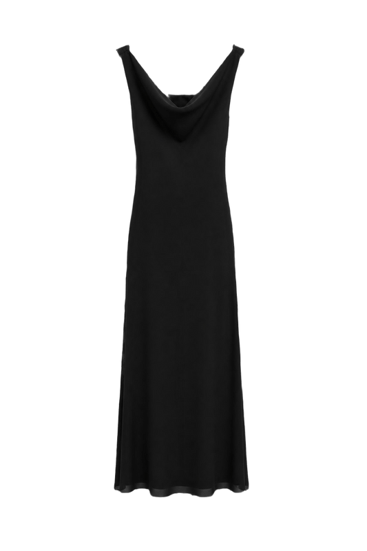 1990s Black Nylon Slip Dress - Front View