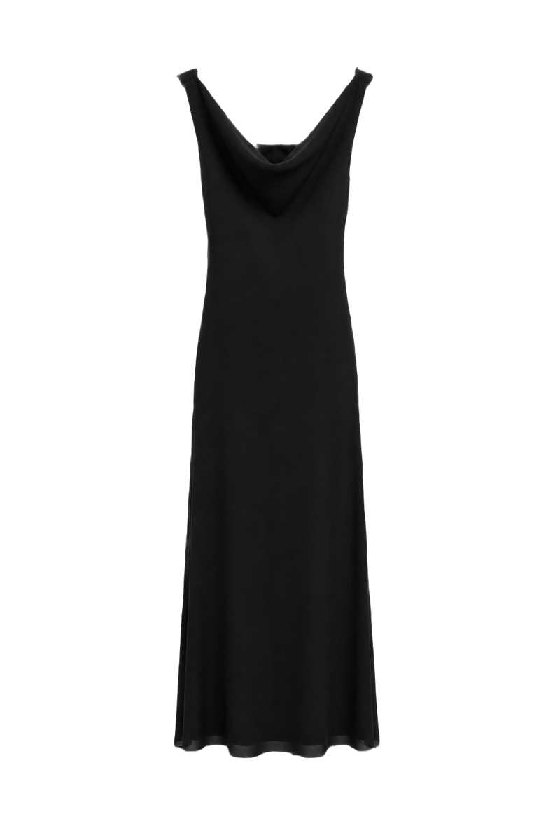 1990s Black Nylon Slip Dress - Front View
