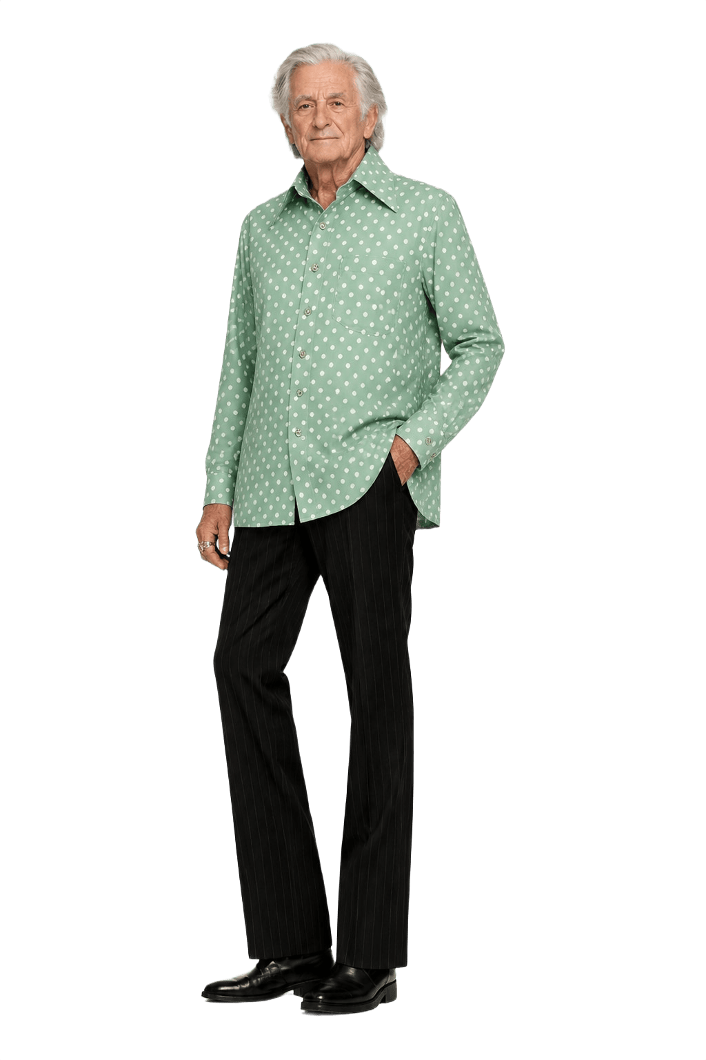 1970s Mint Green Polyester Shirt - Model