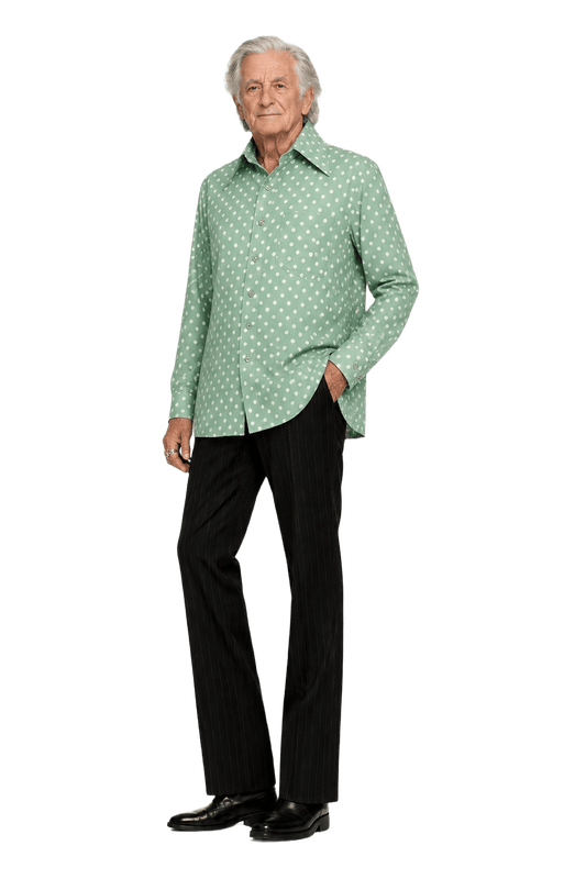 1970s Mint Green Polyester Shirt - Model