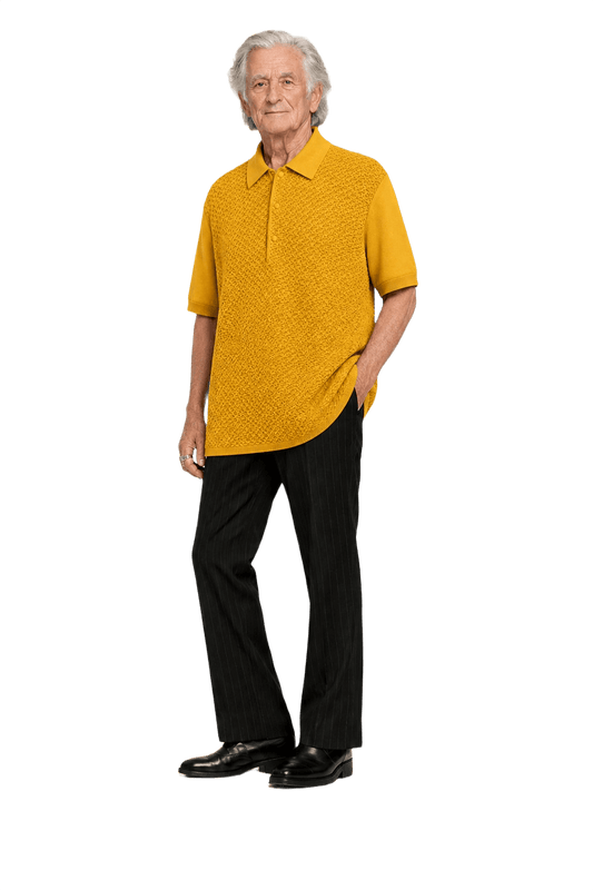 1970s Mustard Yellow Cotton Blend Polo - Model