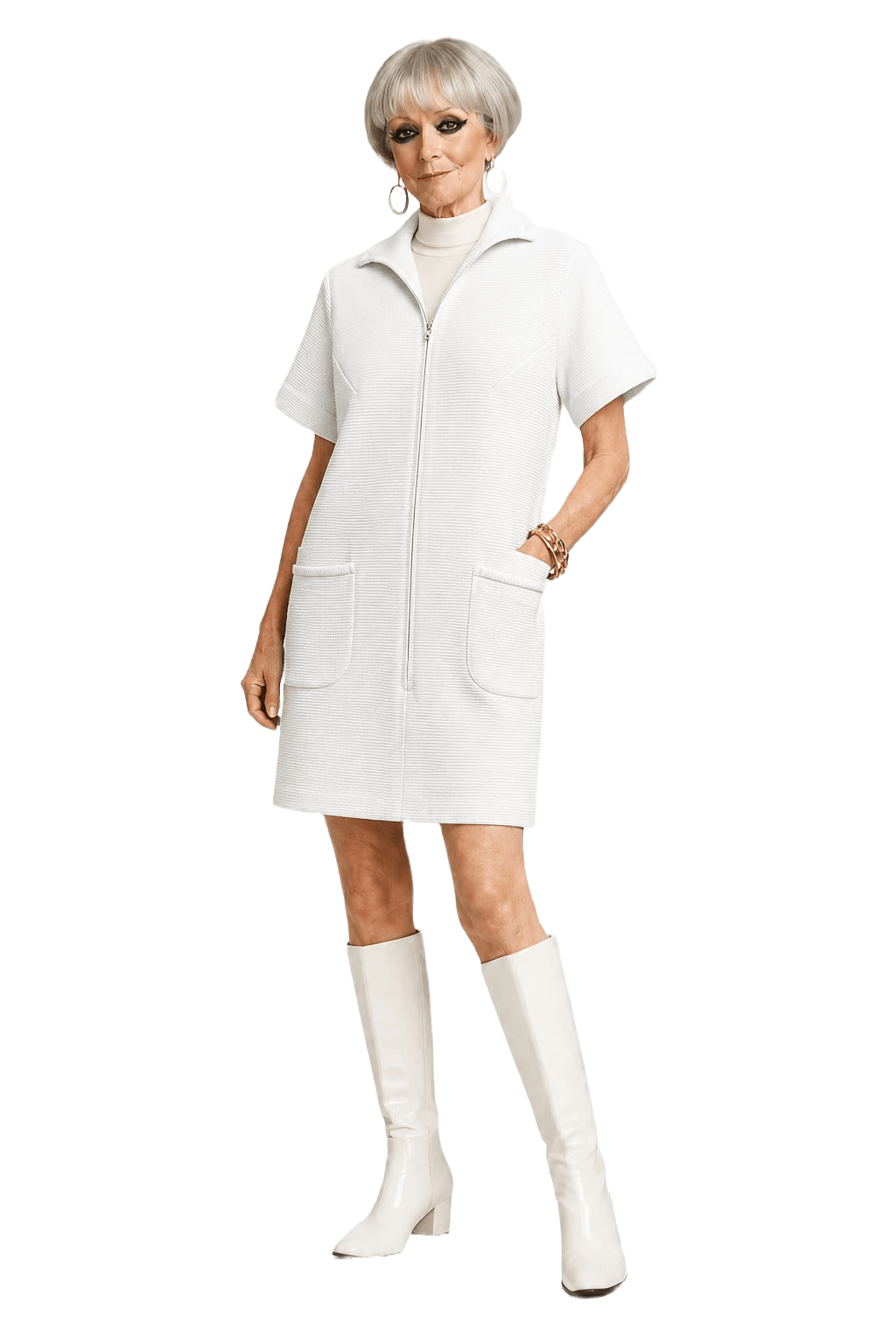 1960s White Dacron Shift Dress - Model
