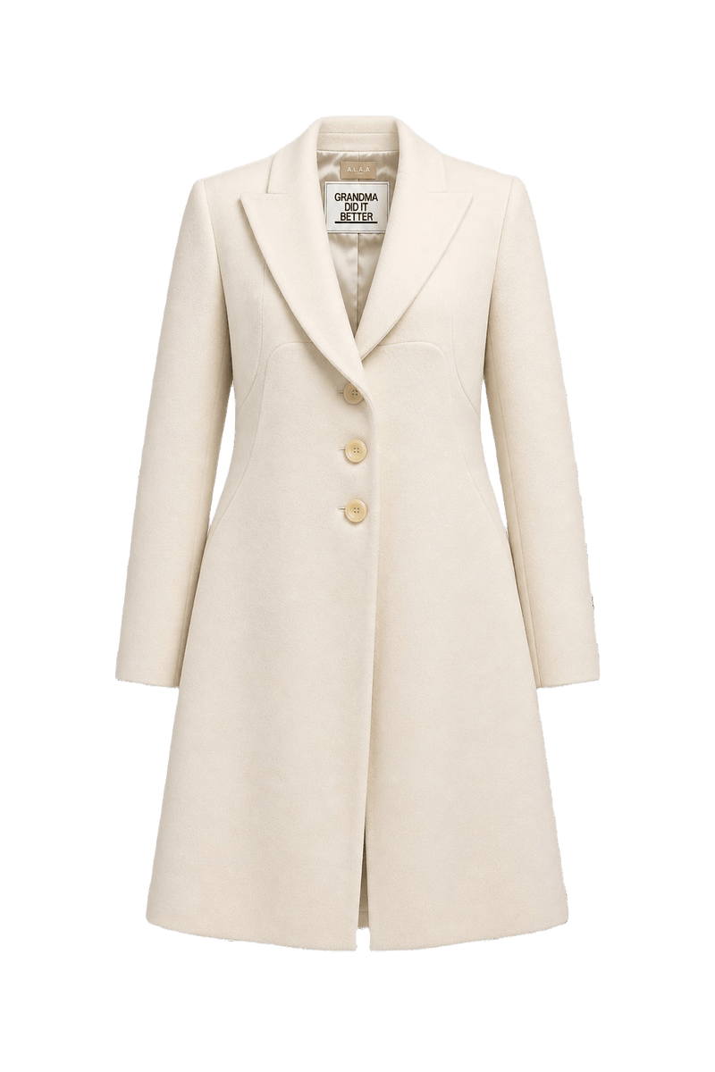 1990s Cream Wool Coat - Front View