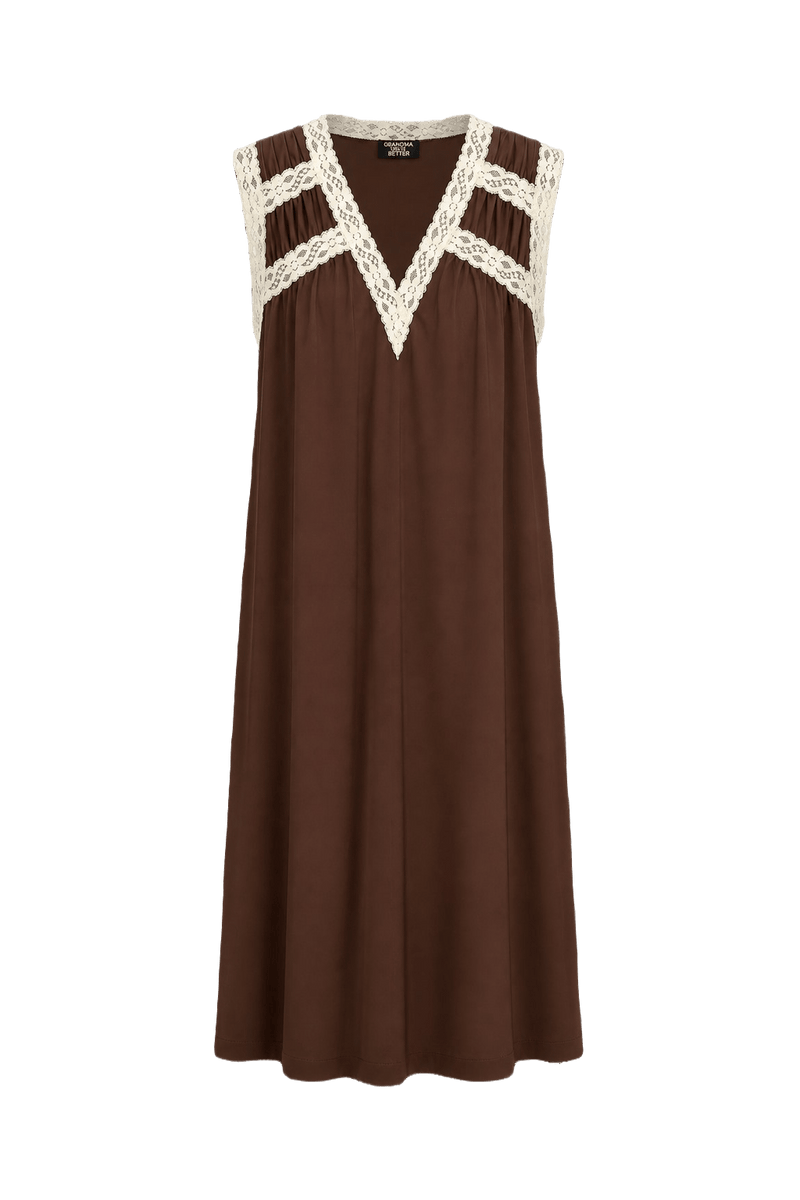 1960s Brown Nylon Sleeveless Dress - Front View