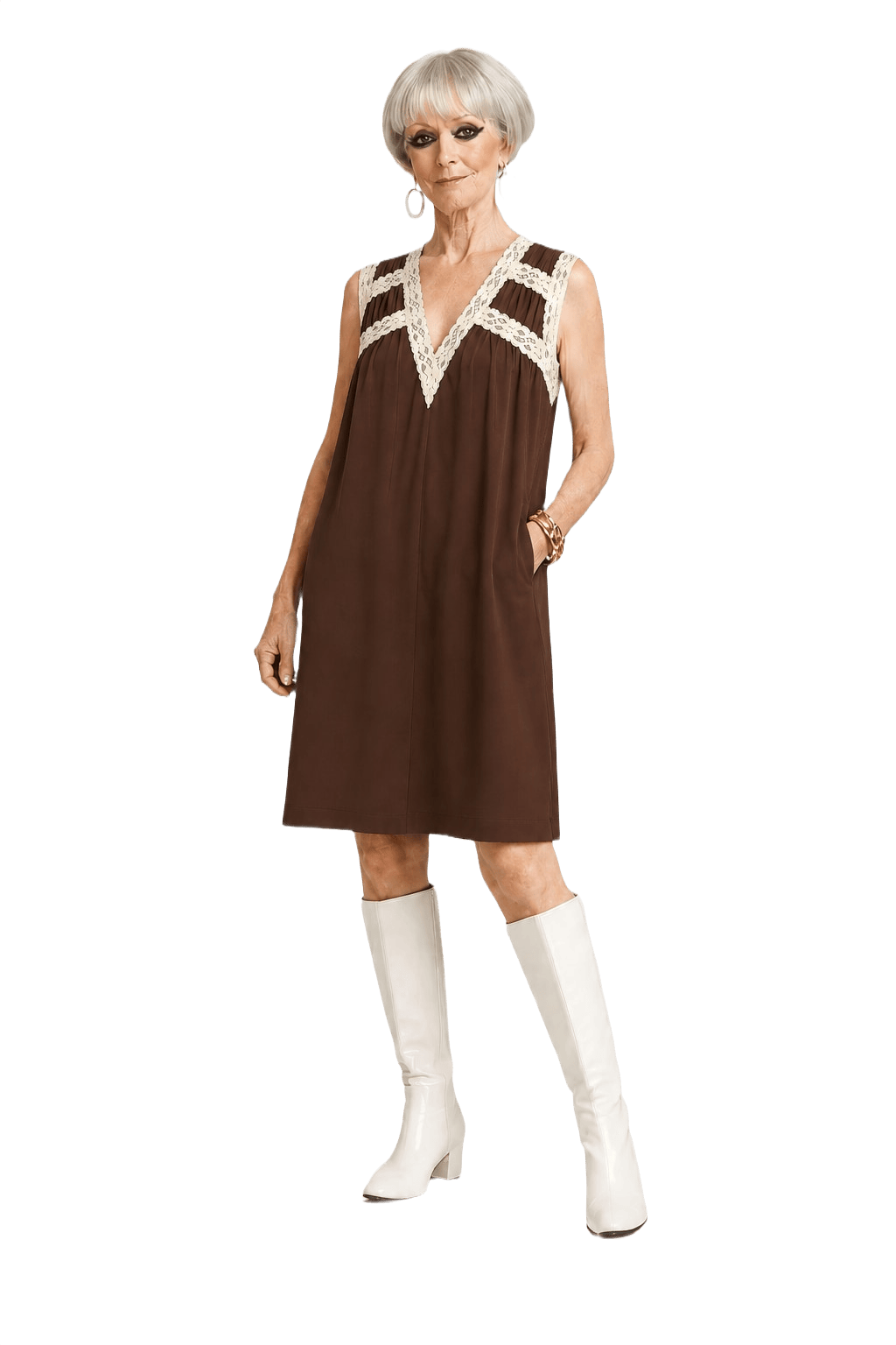 1960s Brown Nylon Sleeveless Dress - Model