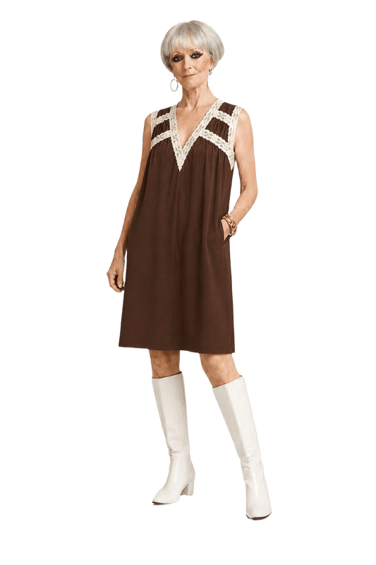 1960s Brown Nylon Sleeveless Dress - Model