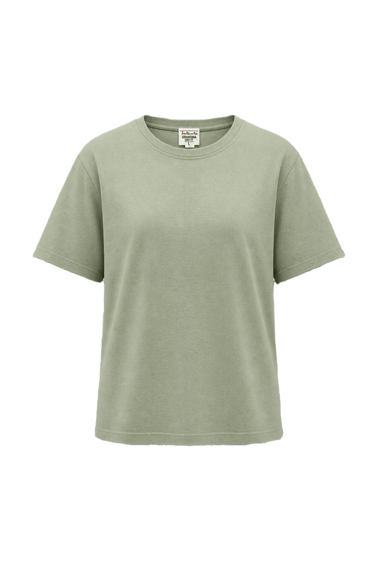 A light green cotton t-shirt featuring a classic crew neck and short sleeves. Th - Front View