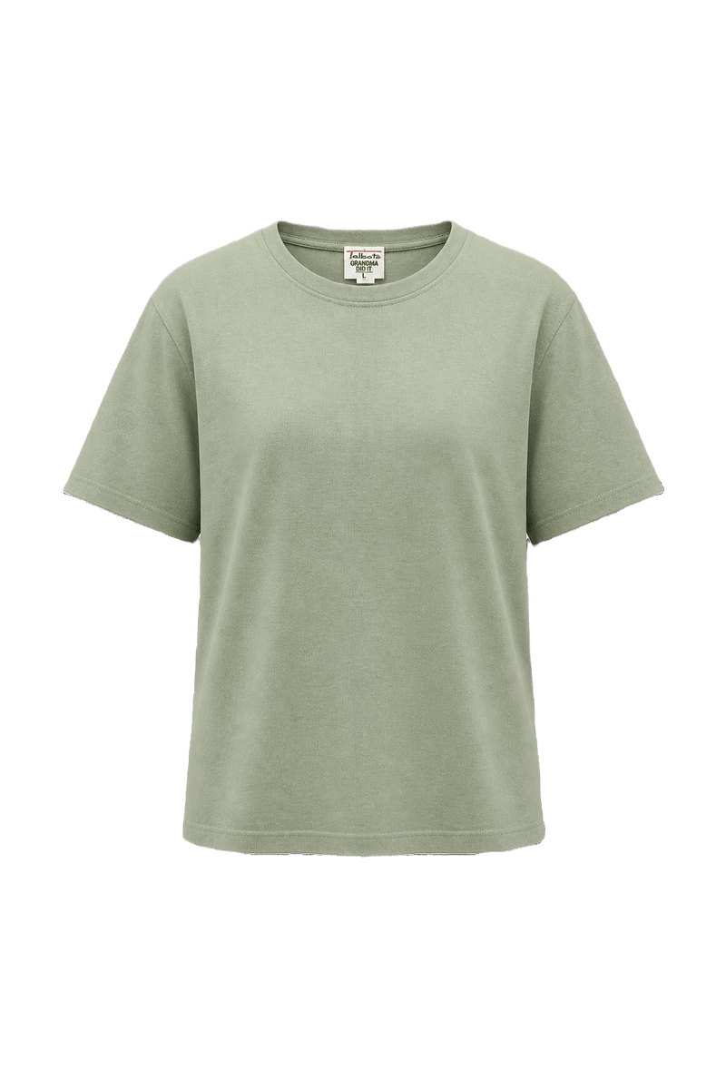 A light green cotton t-shirt featuring a classic crew neck and short sleeves. Th - Front View