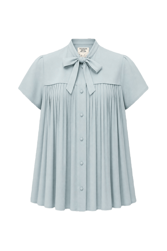 1950s Light Blue Rayon Blouse - Front View