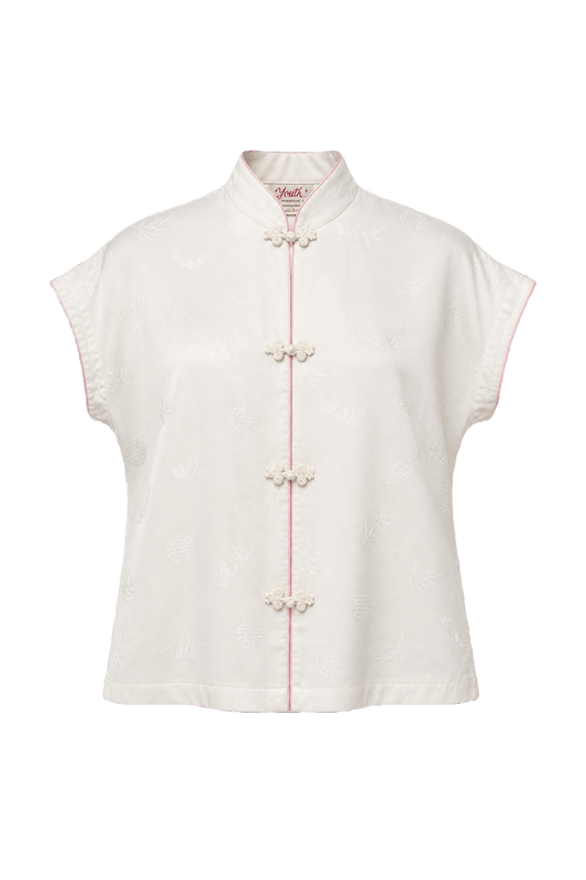 1950s Ivory Silk Blouse - Front View