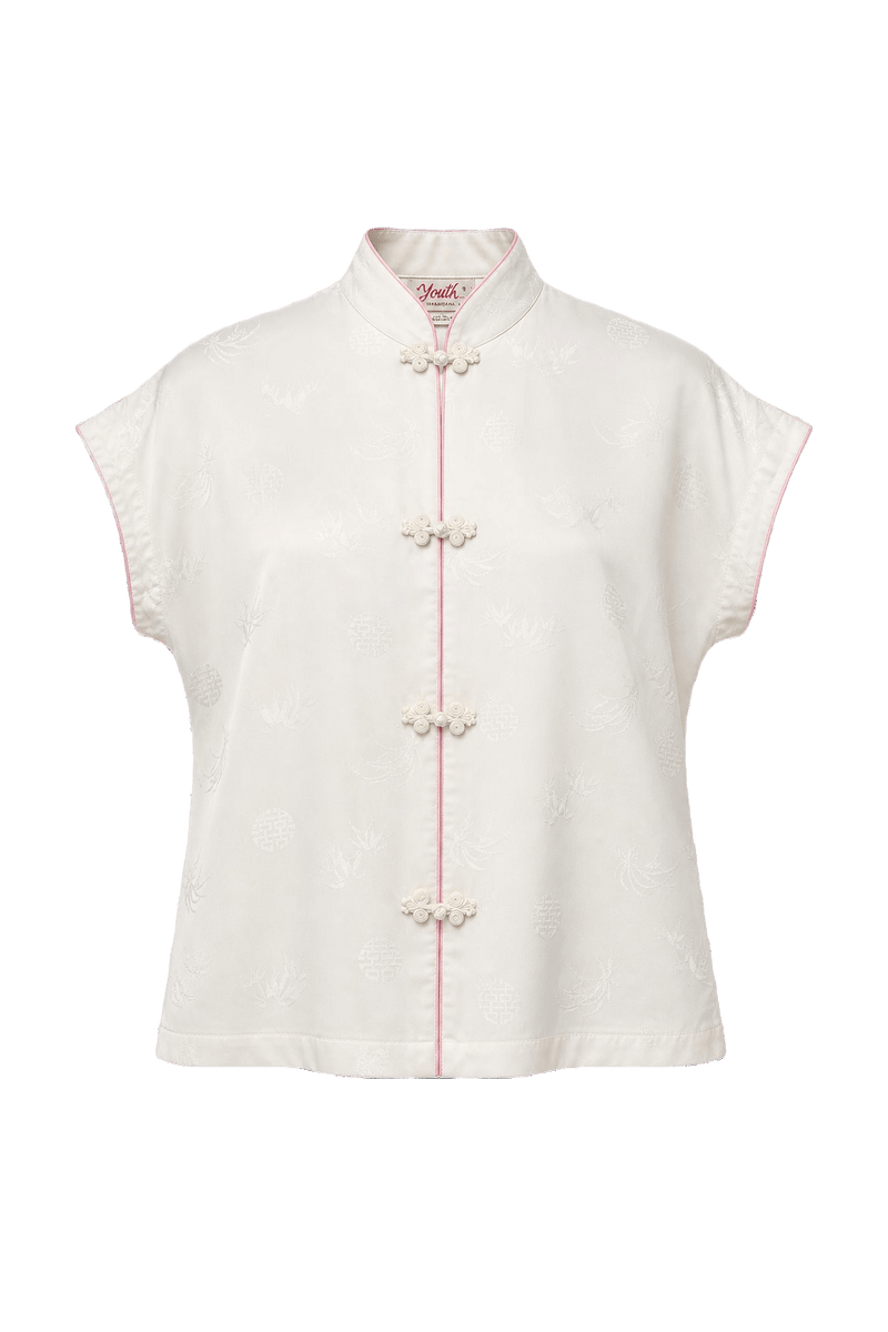 1950s Ivory Silk Blouse - Front View