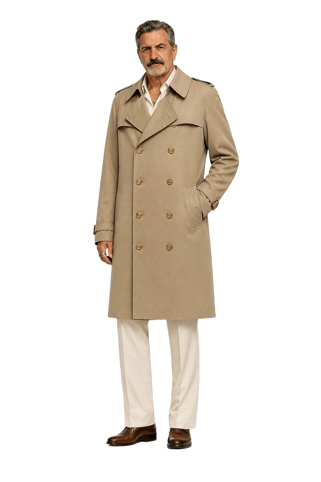 1980s Khaki Cotton Blend Trench Coat - Model