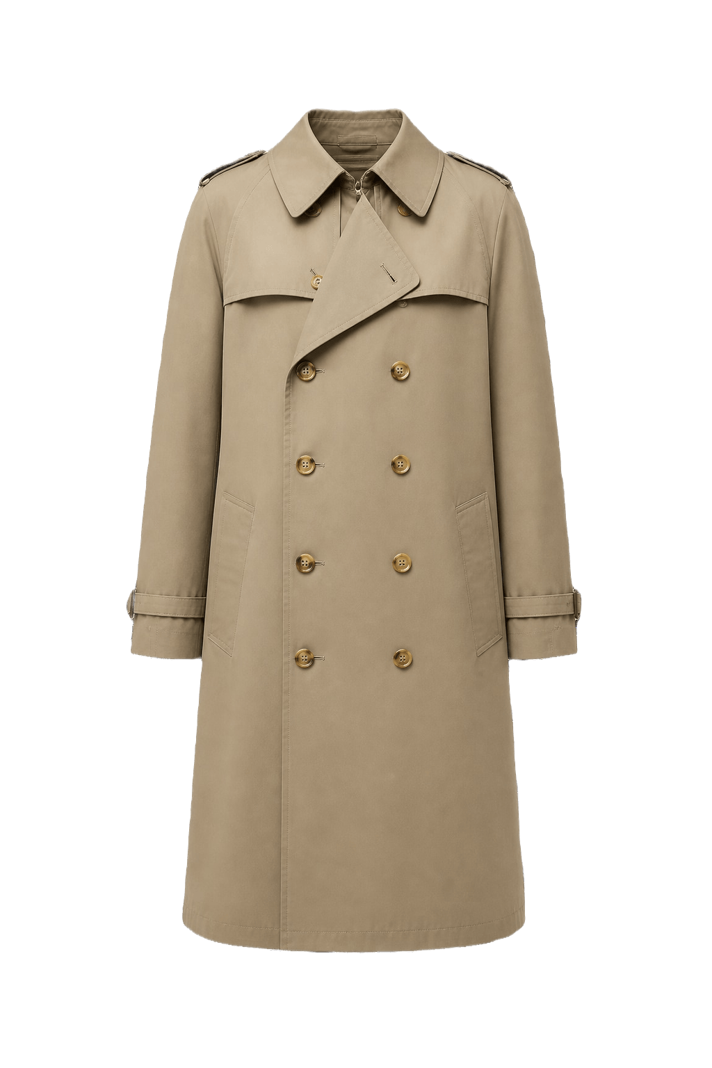 1980s Khaki Cotton Blend Trench Coat - Front View