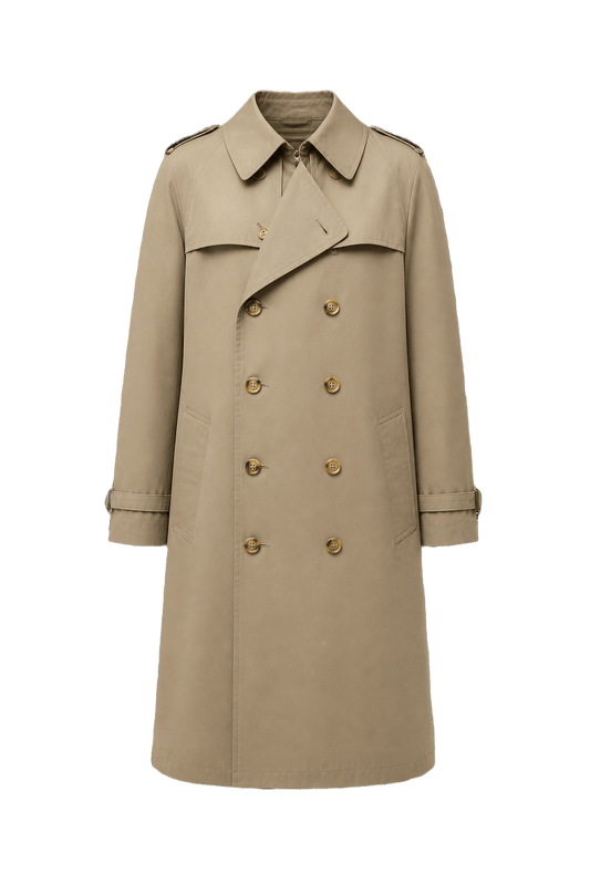 1980s Khaki Cotton Blend Trench Coat - Front View
