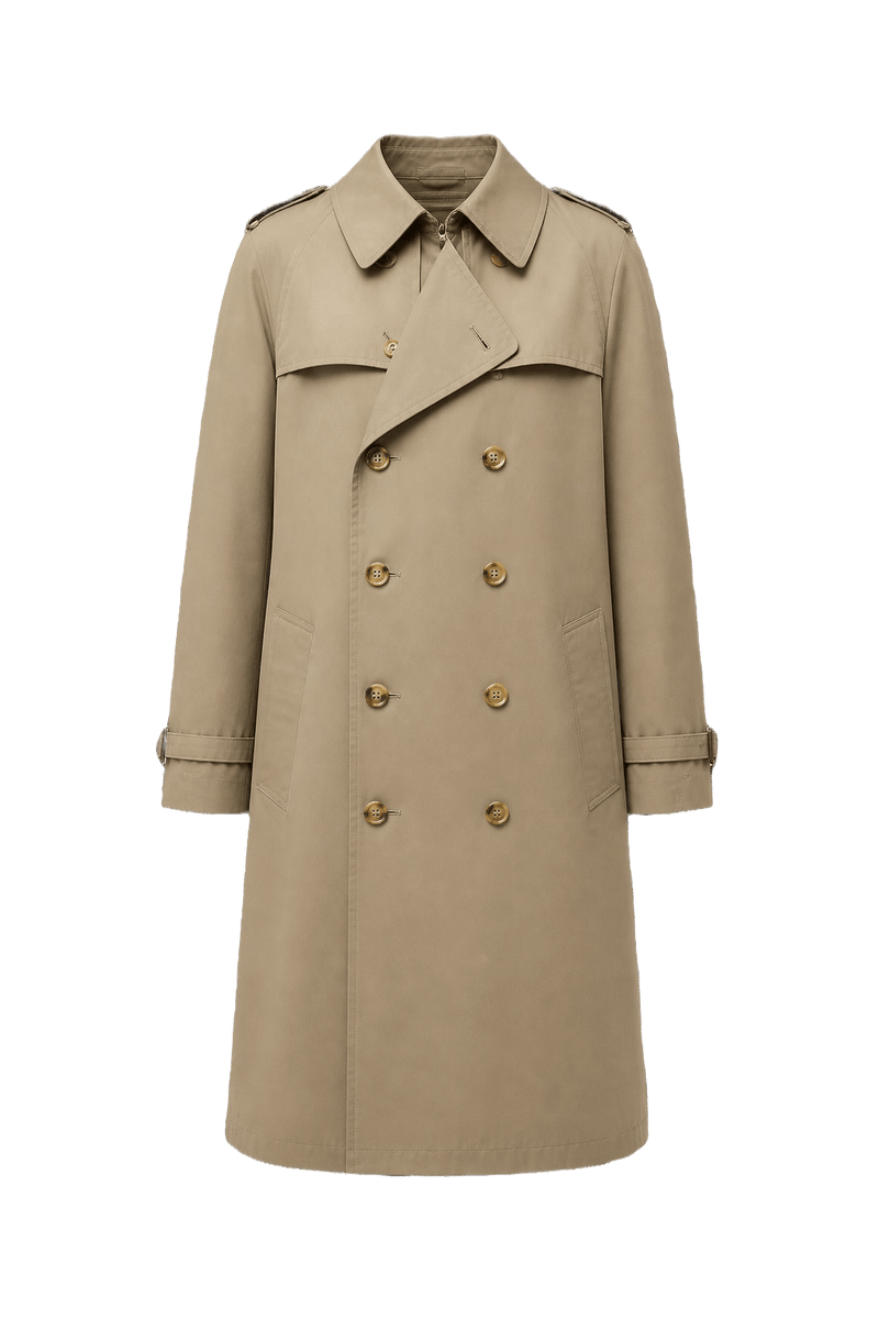 1980s Khaki Cotton Blend Trench Coat - Front View