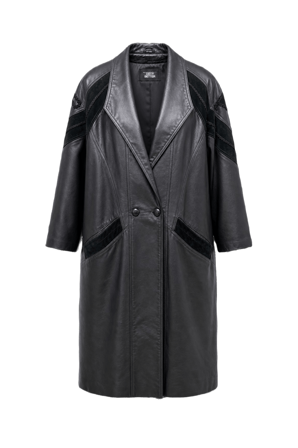 1990s Black Leather Coat - Front View