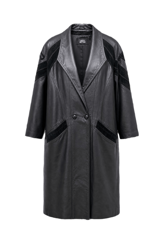1990s Black Leather Coat - Front View