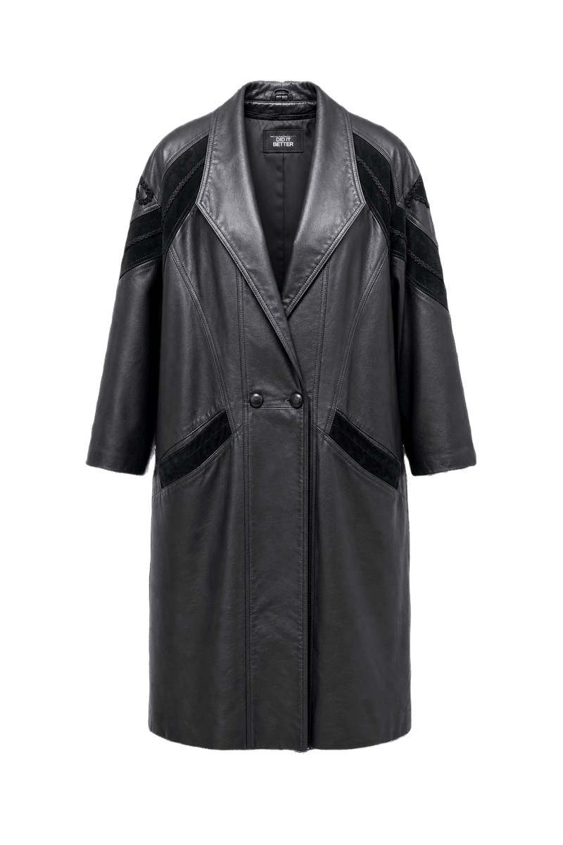 1990s Black Leather Coat - Front View