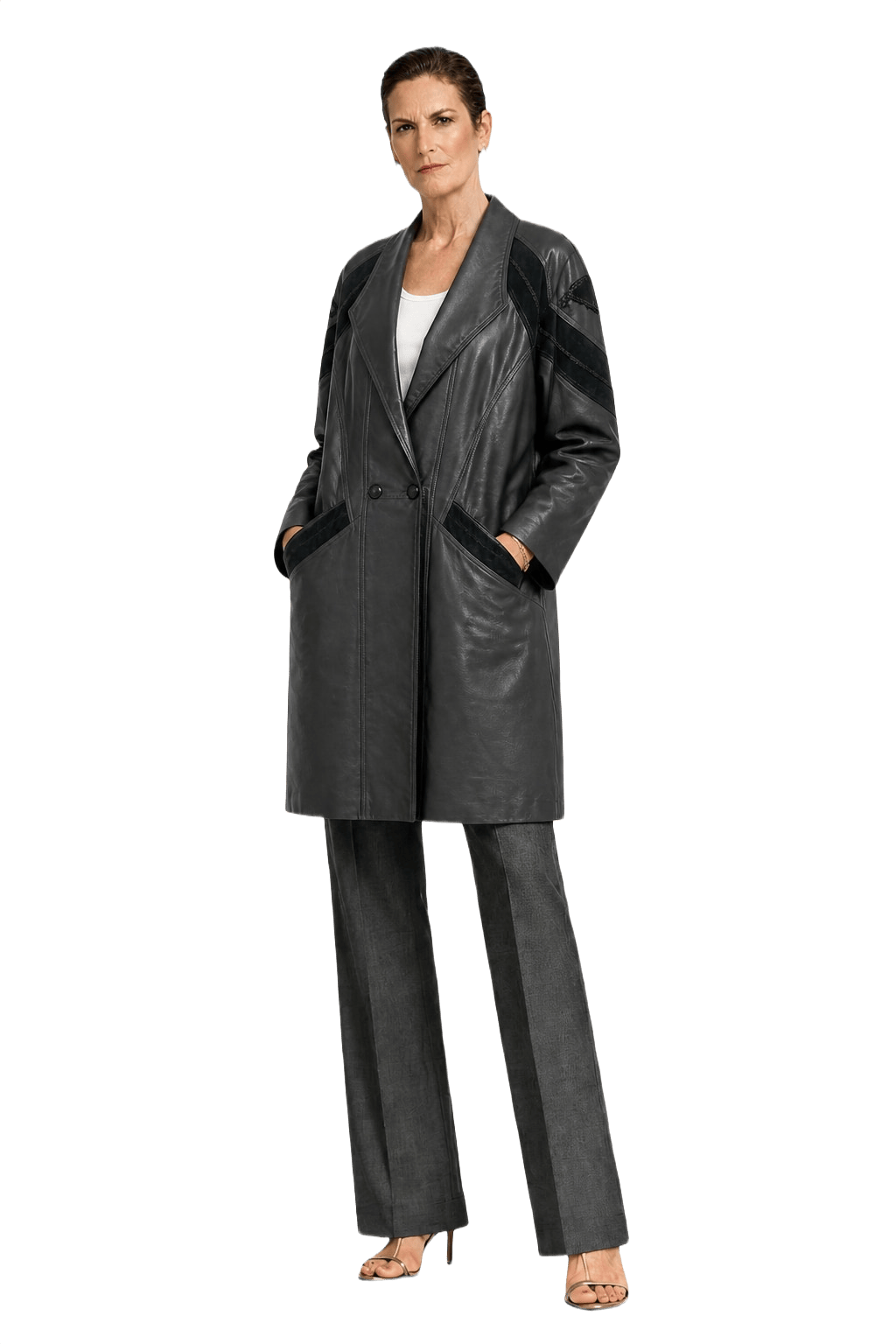 1990s Black Leather Coat - Model