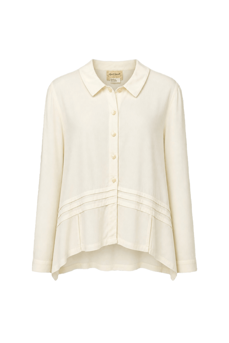 2000s Cream White Rayon Blouse - Front View