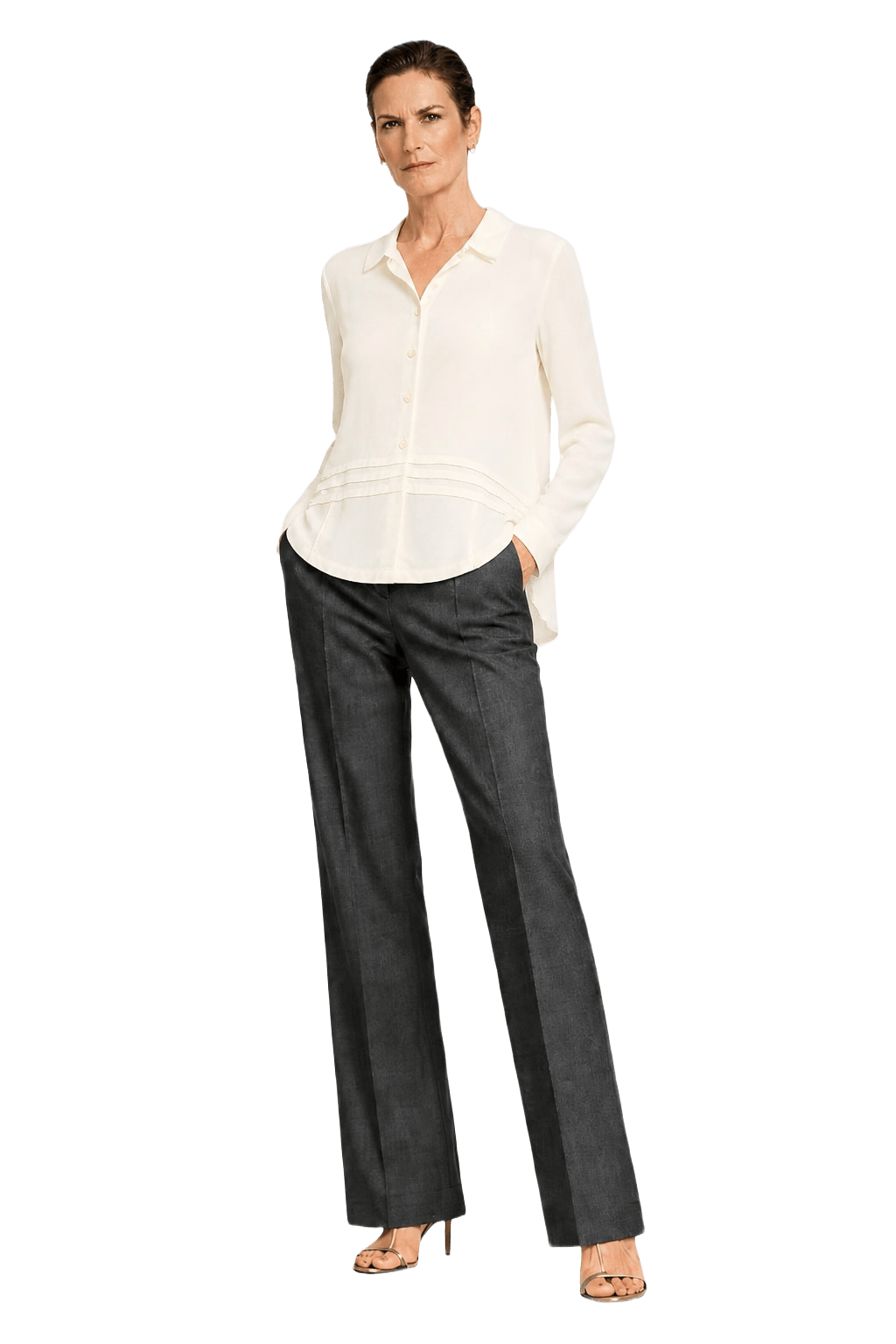 2000s Cream White Rayon Blouse - Model
