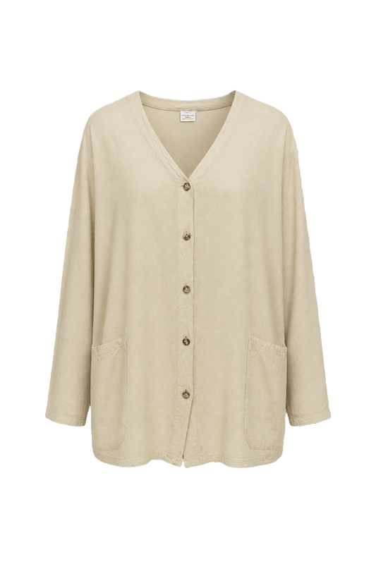 1990s Beige Rayon Blouse - Front View