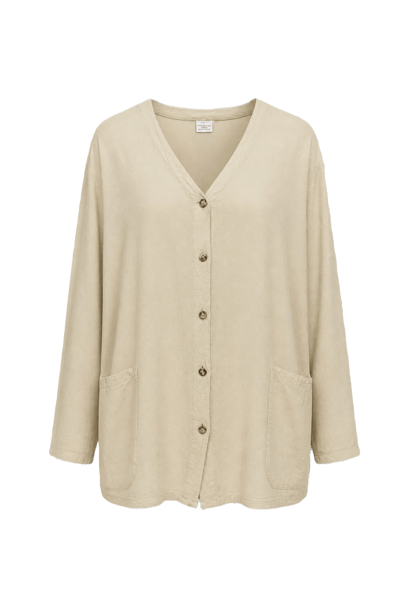 1990s Beige Rayon Blouse - Front View
