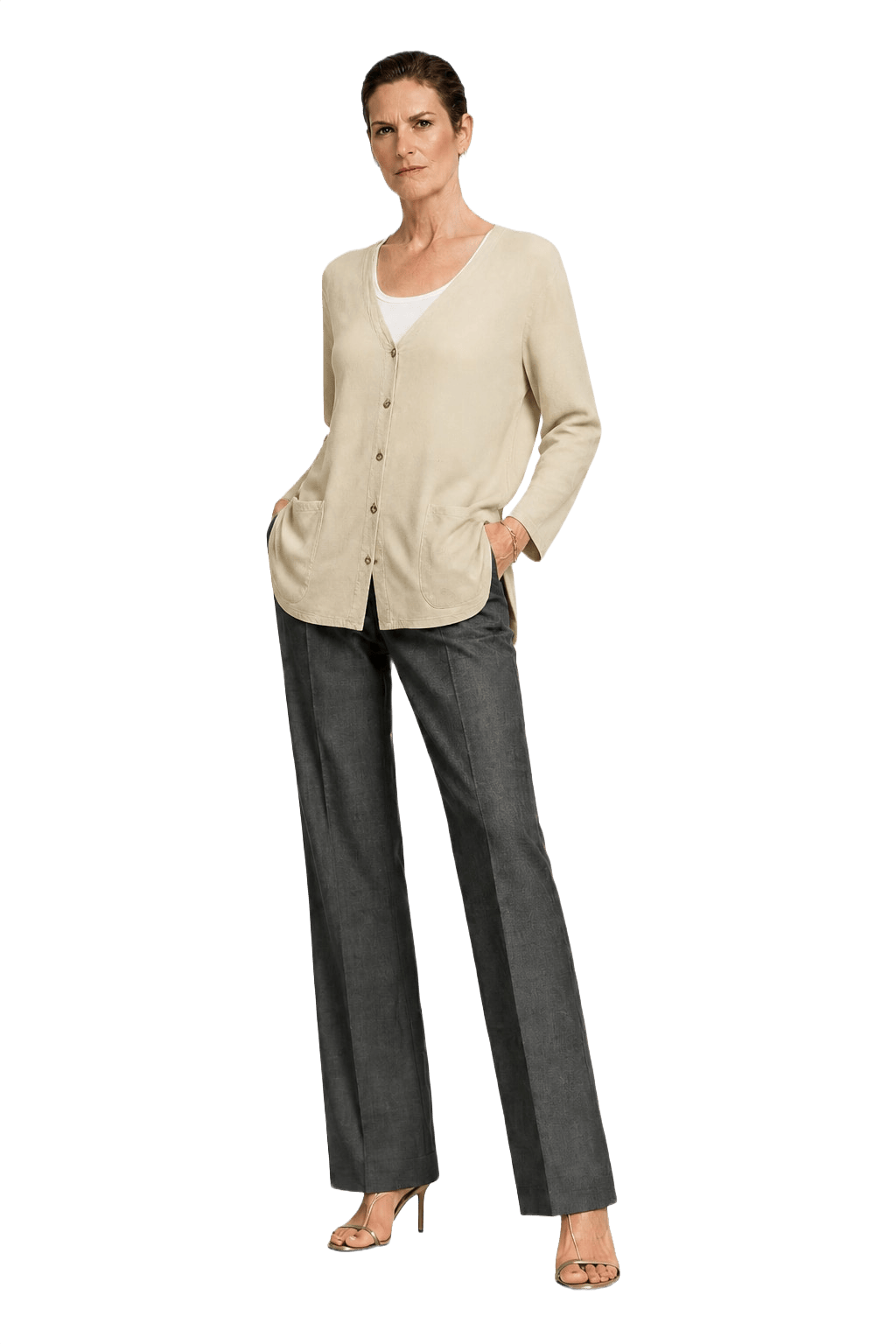 1990s Beige Rayon Blouse - Model