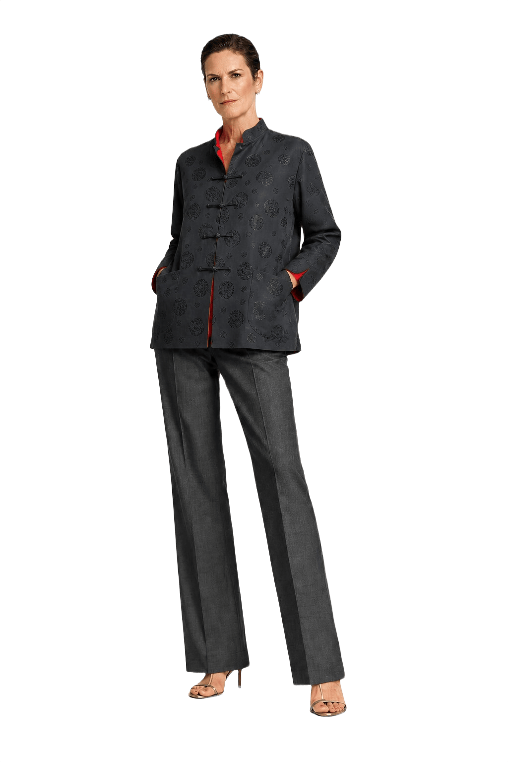 1990s Black and Red Silk Jacket - Model