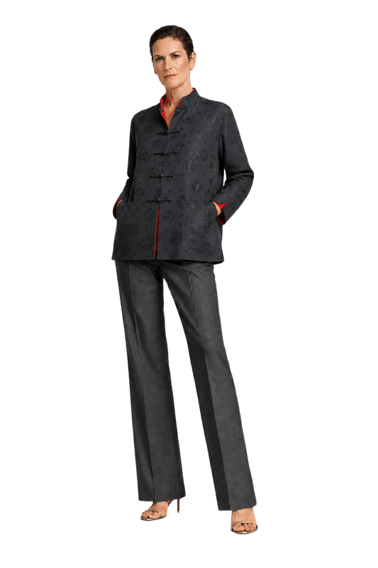 1990s Black and Red Silk Jacket - Model