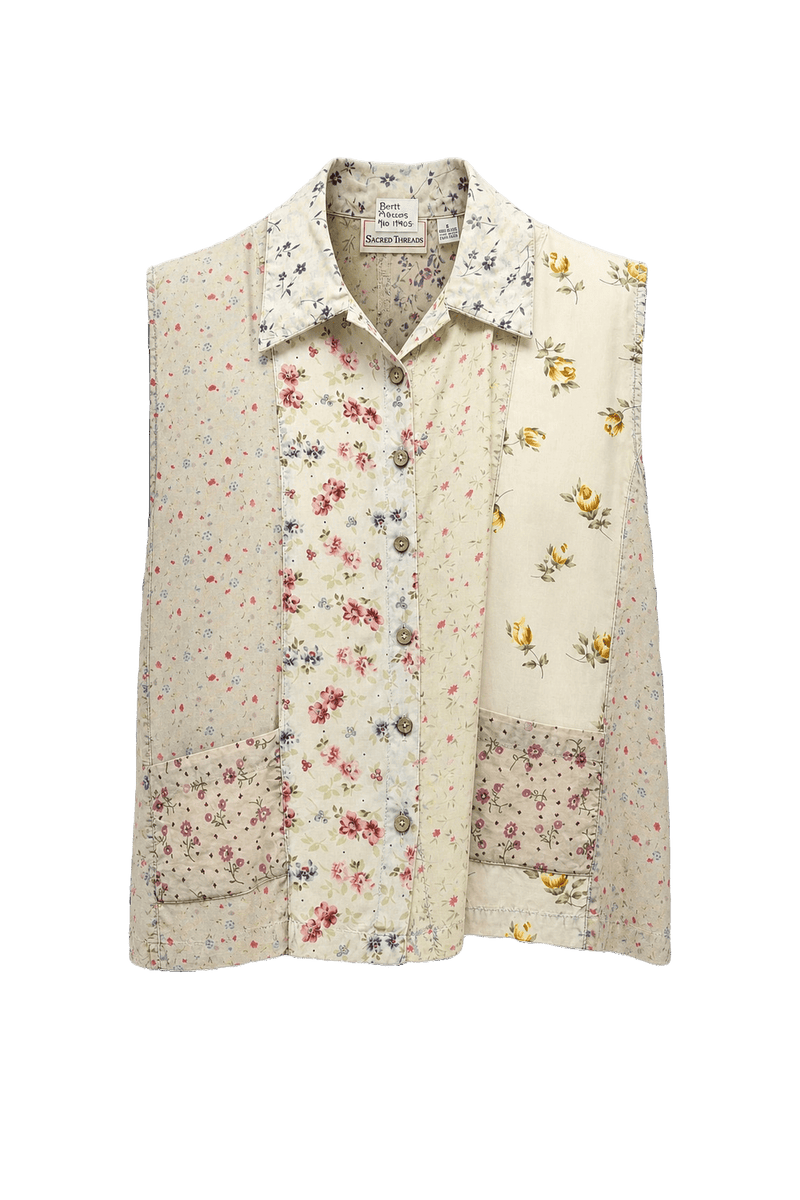 1990s Cream Rayon Vest - Front View
